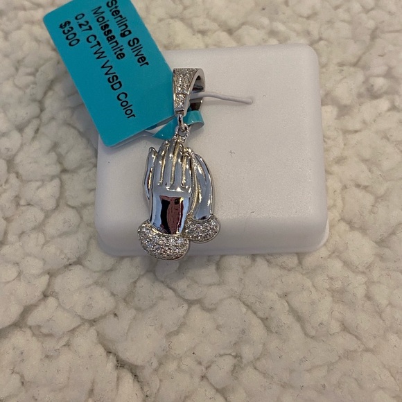 Moissanite Jewelry - 925 Sterling Silver Praying Hands Pendant Moissanite Gemstone’s
